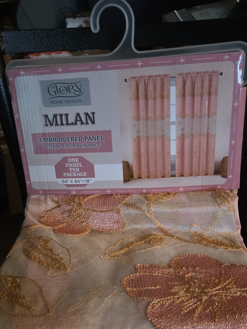 Milan Embroidered Panel Curtain - Pink with Gold Accents